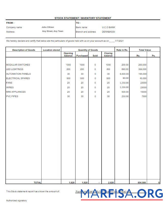 Blank India UCO bank statement word 1 page example